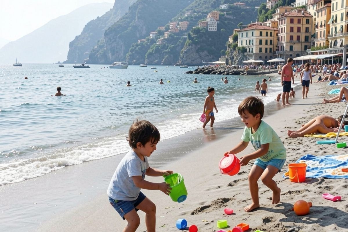 Bambini che giocano sulla spiaggia di Camogli