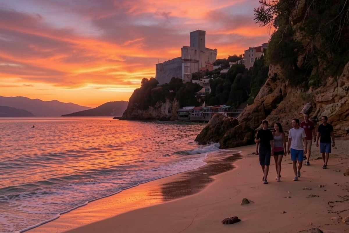 Passeggiata a mare di Lerici al tramonto, con i colori del cielo riflessi sul mare