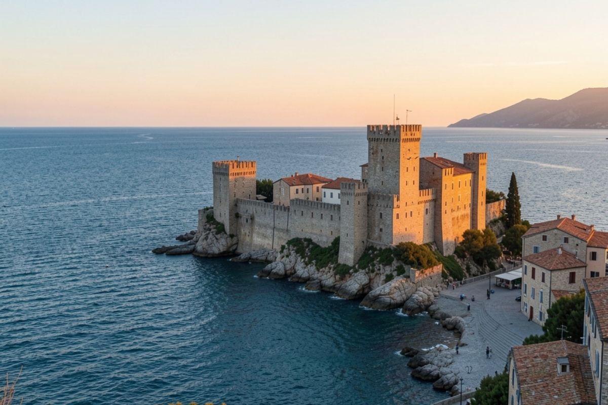 Vista panoramica di Lerici con il castello medievale e il mare sullo sfondo