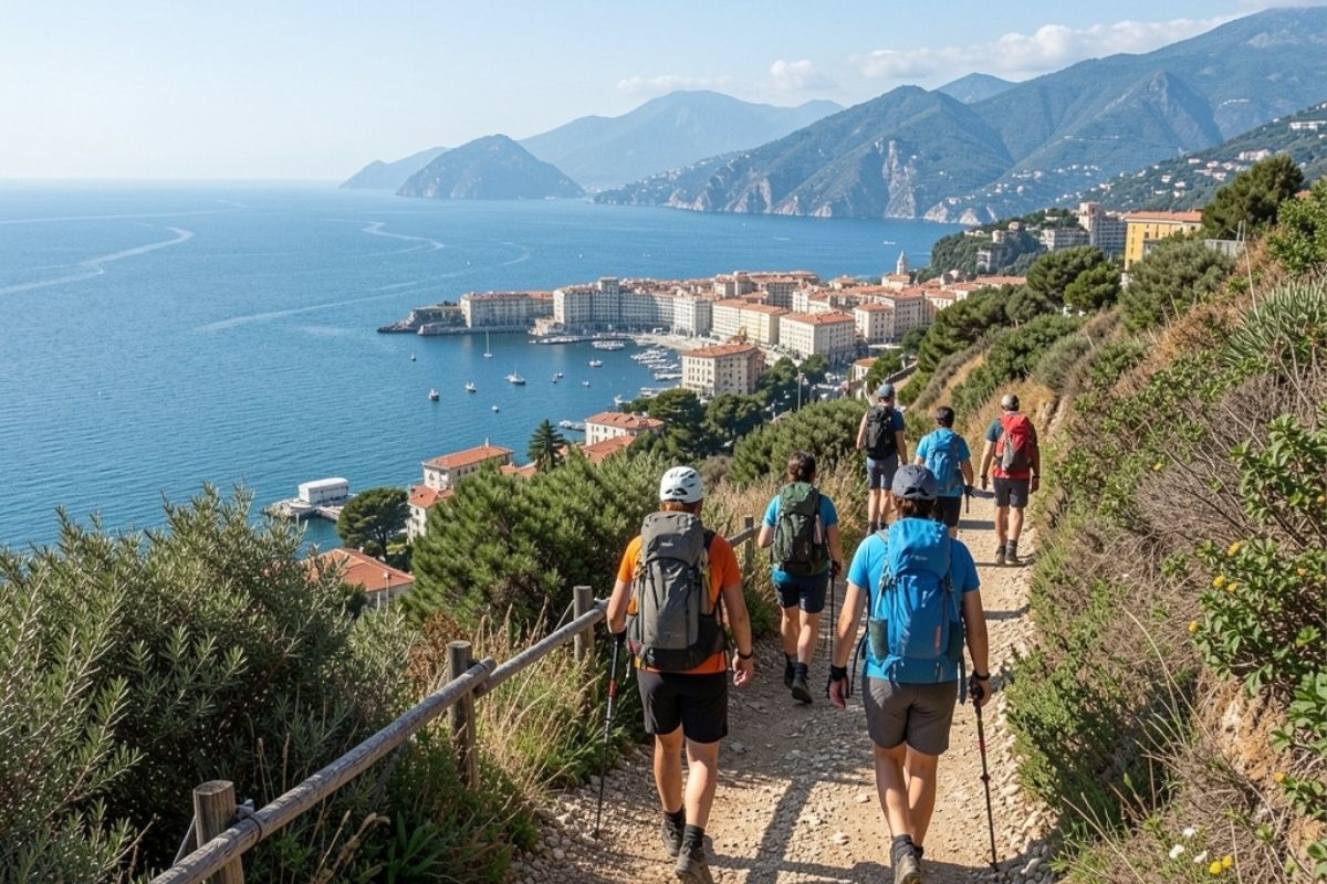 Escursionisti lungo uno dei sentieri panoramici di Sestri Levante